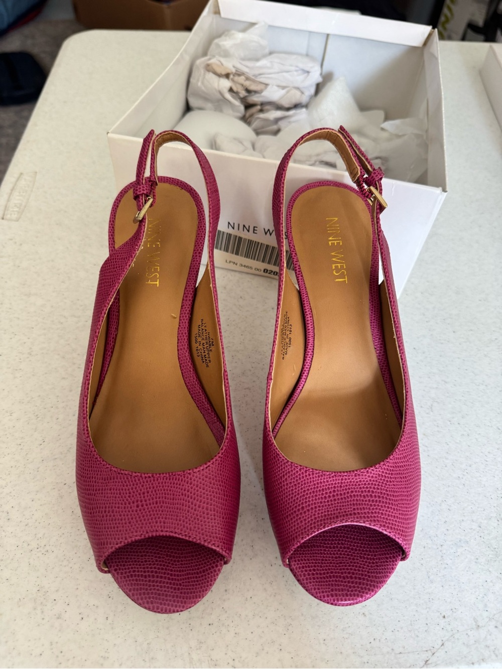 Nine West Fuchsia Peep-Toe Platform Slingback Heels